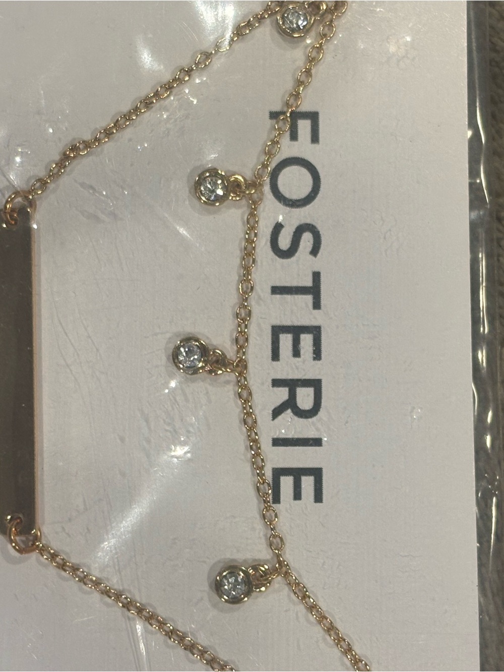 Fosterie Gold Layered Bar Necklace with Clear Crystal Drops - Picture 2 of 3